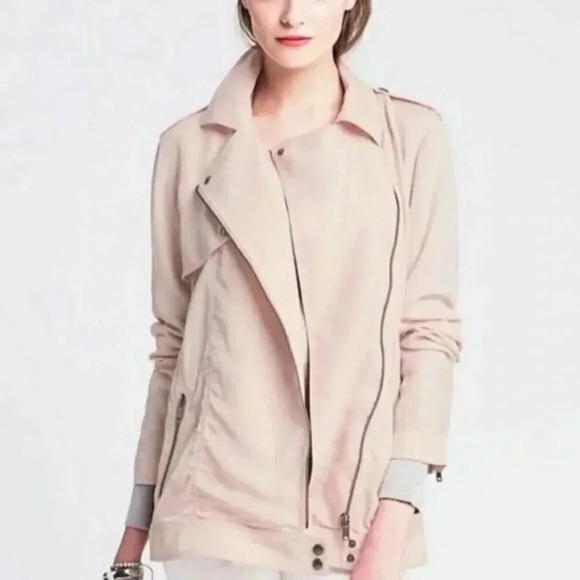 Banana Republic Drapey Moto Lightweight Jacket in Pastel Pink Pearl Size S Small - Picture 6 of 6